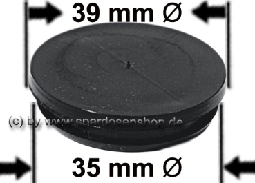 Preview: Spardosenstopfen 39 mm hard schwarz Oberseite